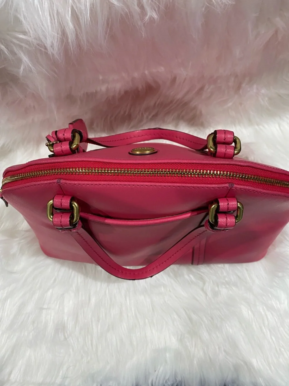 Coach Hot Pink Saffiano Dome Satchel - Picture 7 of 12